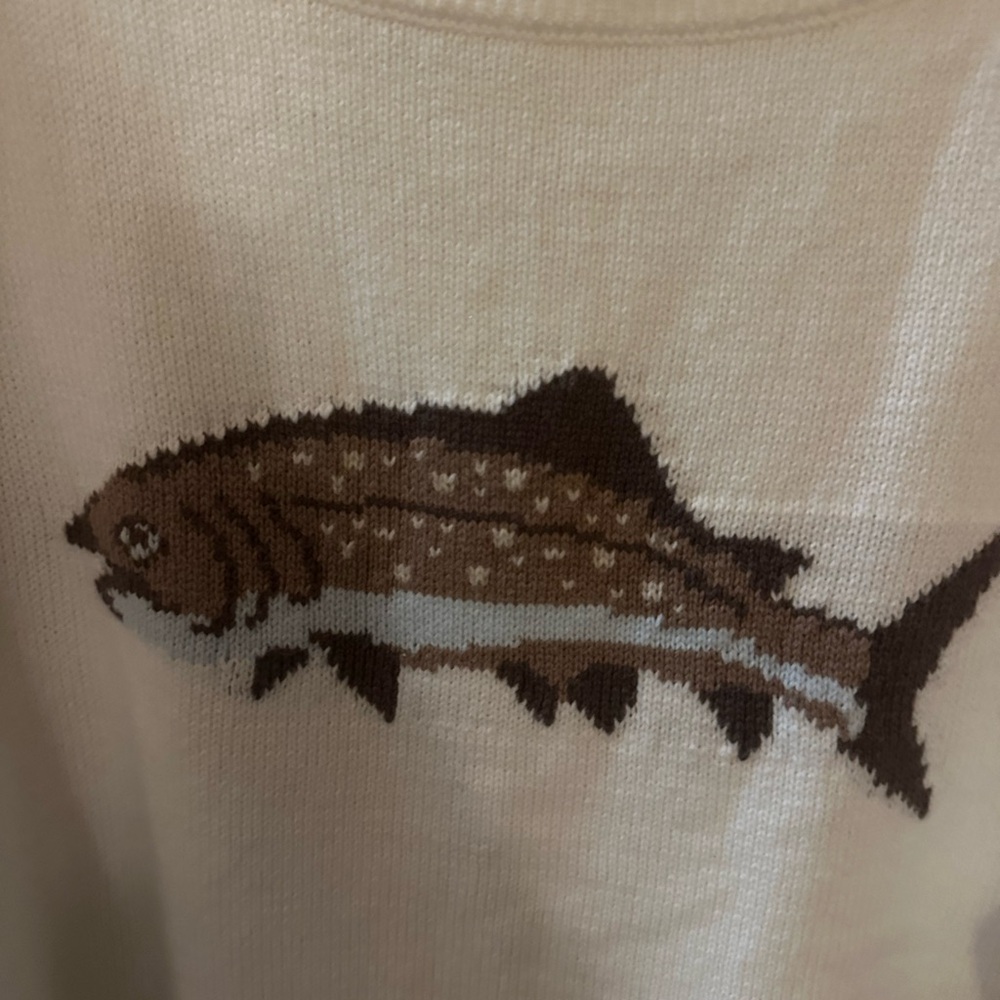 Hollister Cream Crewneck trout Sweater Fish Motif Size large - Picture 5 of 6